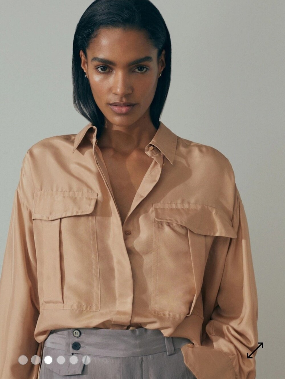 REISS Atelier Relaxed Silk Pocket Shirt - Camel Tan NEW Medium